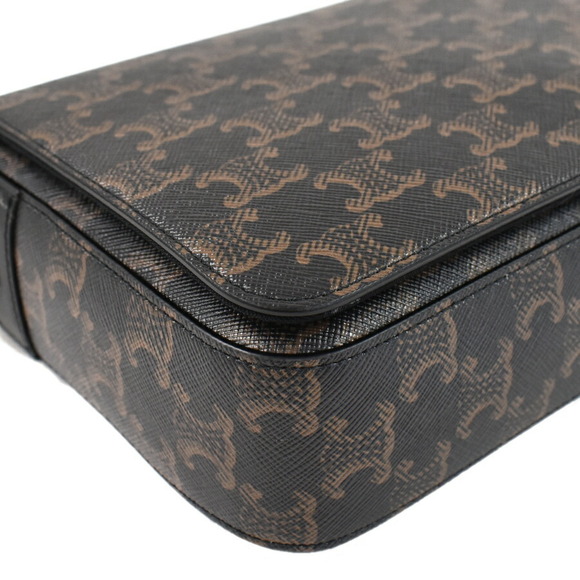 Celine Triomphe Flap Messenger Shoulder Bag Black Leather - Picture 6 of 9